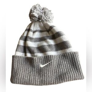 Nike Beanie - Youth Size - Gray and White Stripe